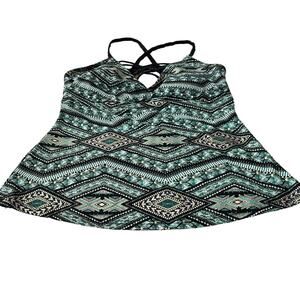 AMBRIELLE SWEETHEART NECKLINE TANK TOP, WOMENS, M, GREEN GOLD WHITE ABSTRACT